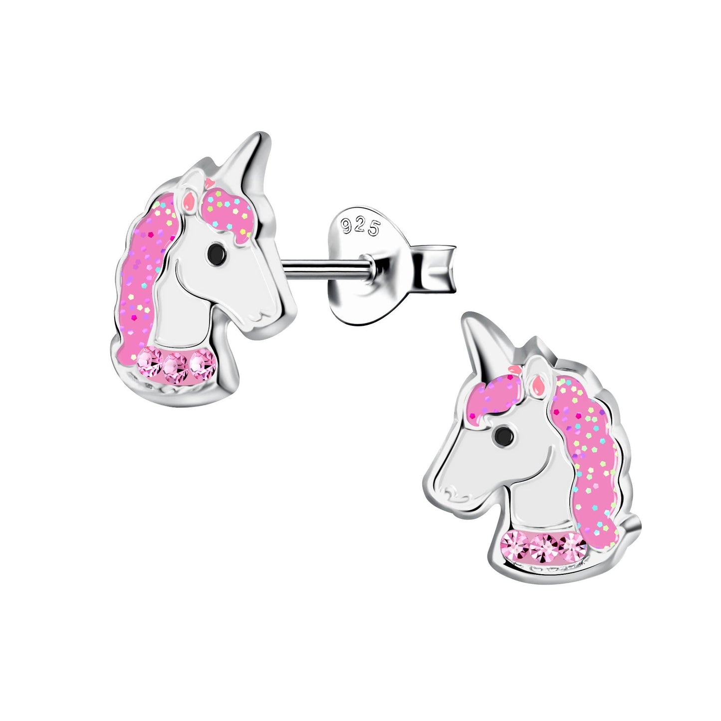 Janusch - Oorstekers Eenhoorn roze kristallen 925 zilver e-coating