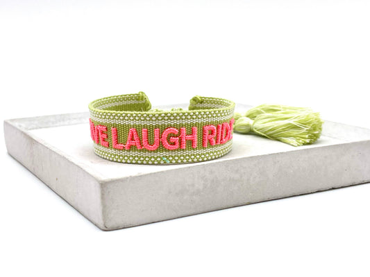 Parsley & Pepper - Live, Love, Ride armband groen/ neon roze