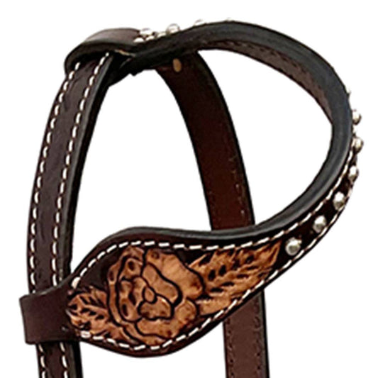 LS Western - Western Lederen Eén Oor Hoofdstel met tooling en beads