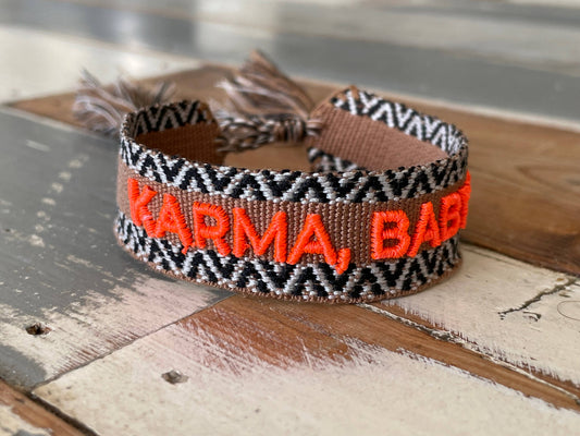 Parsley & Pepper - Karma, baby! armband caramel/ zwart/ wit/ neon oranje