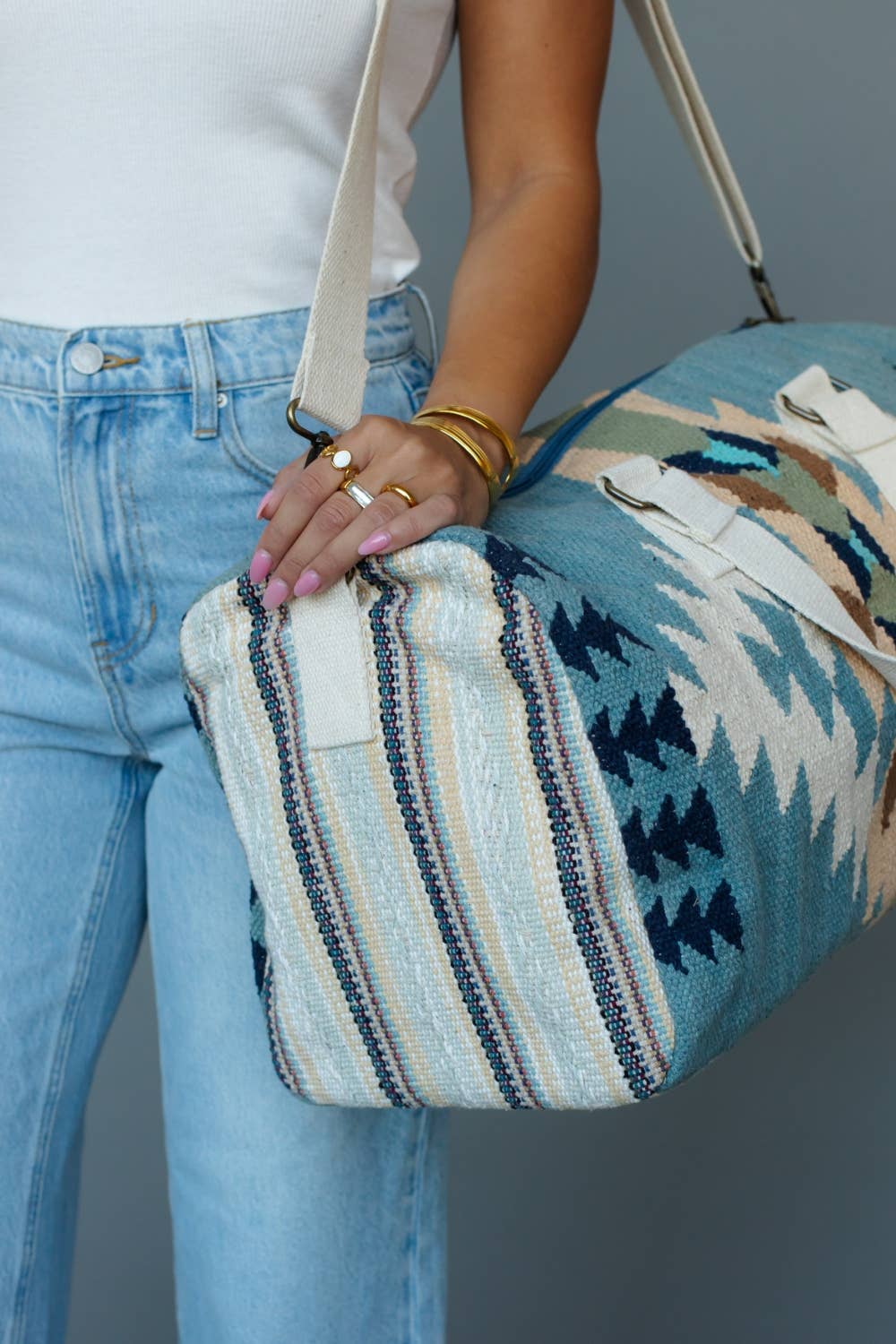 Panache Apparel Co - Blauw, Crème & Tan Western Reistas weekendtas