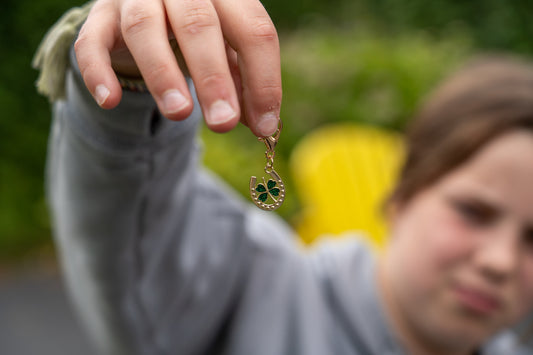 FMH - Lucky Charm hoofdstelbedel Groot hoefijzer met glitter klaver