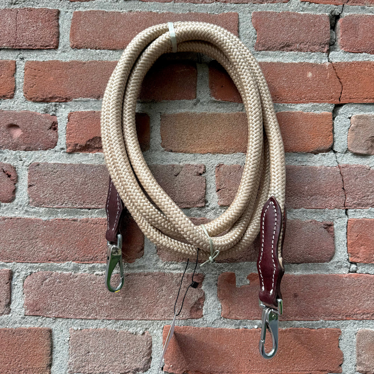 FMH - Gesloten teugels van touw met lederen detail en clip ‘Rope Rein Cream’
