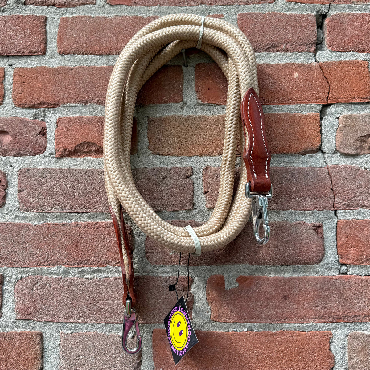 FMH - Gesloten teugels van touw met lederen detail en clip ‘Rope Rein Cream’
