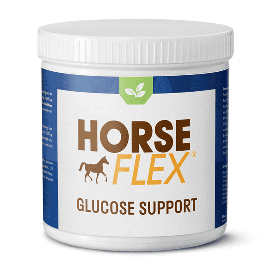Horseflex Glucose Support, voedingssupplement voor paarden ter ondersteuning van de bloedsuikerspiegel en energieniveau, helpt bij gezonde glucoseregulatie
