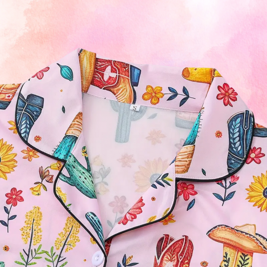 FMH - Dames zomerse pyjama set/ loungepak Farm Ranch wit of roze