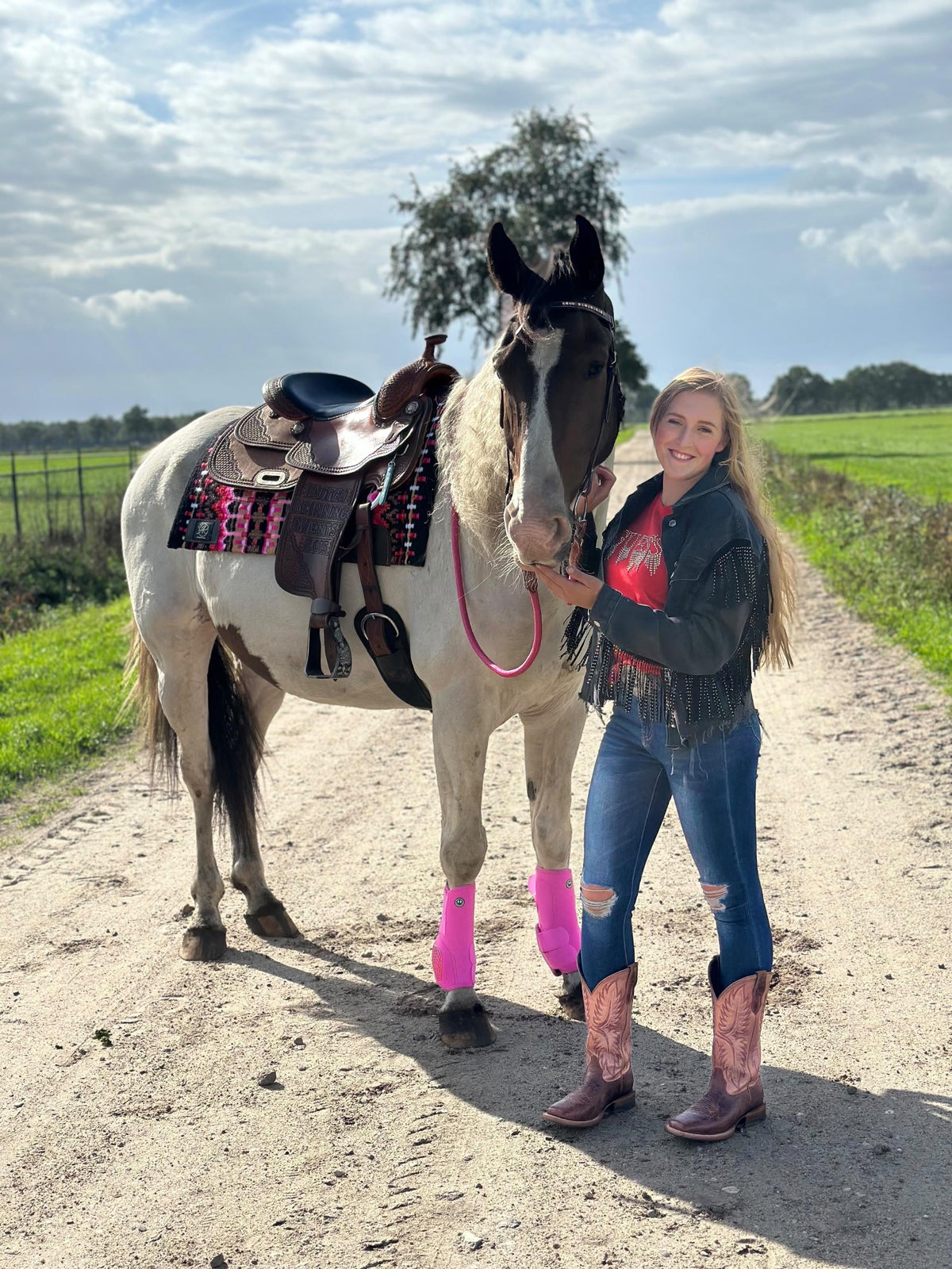 FMH - Gesloten teugels van touw met lederen detail en clip ‘Rope Rein Pink’