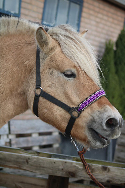 Handgemaakte paardenhalsters - Geknoopt halster ‘Purple Rain’ Antraciet/paars