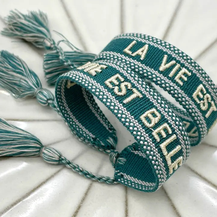 Parsley & pepper - La vie est belle armband donkergroen/ zand