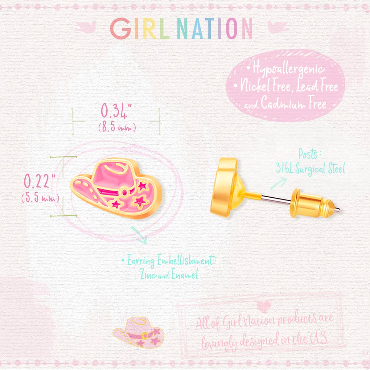 Girl Nation - Western Cowgirl Hoed oorbellen