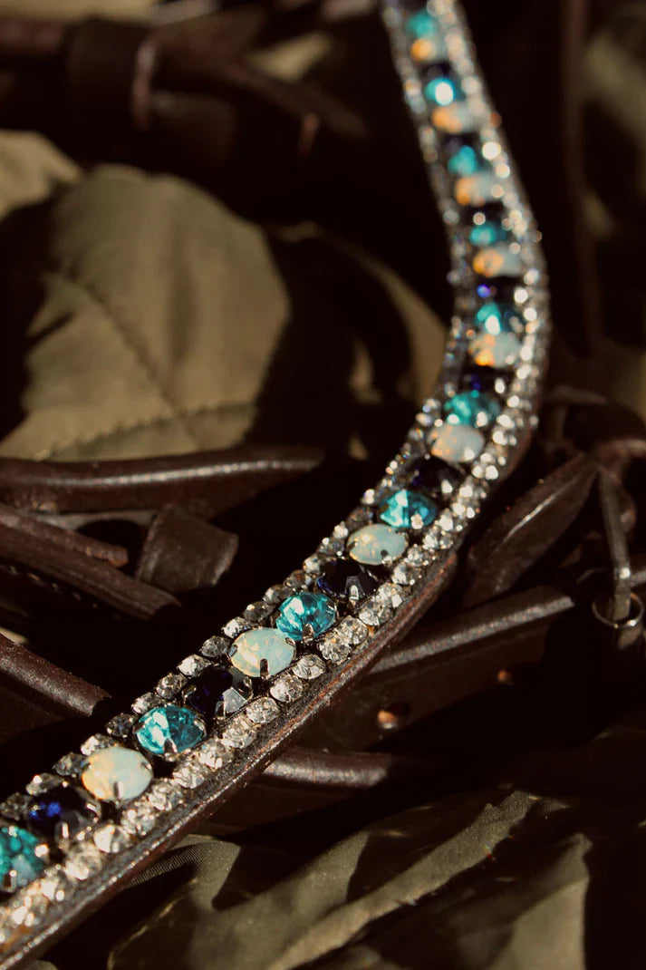 Lucas & Lilli - Diamante Frontriem zwart leder Blue Fizzy