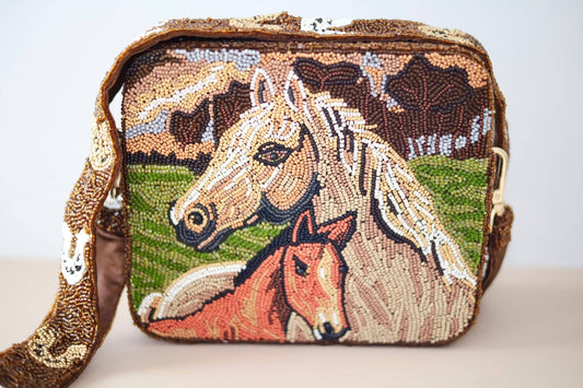 Pria Handmade - Beaded Bag paarden Wild Horses vierkante crossbodytas
