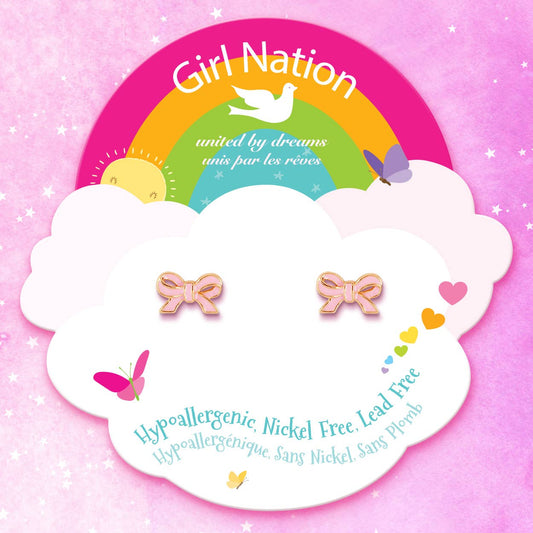 Girl Nation - Mooie roze cutie oorknopjes met strik