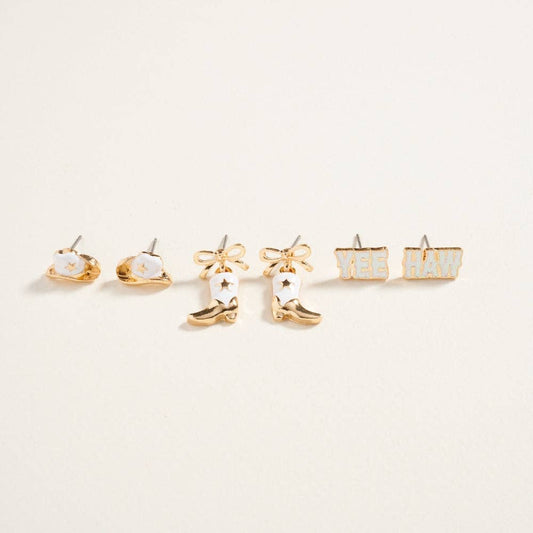 Designature - Western gemengde cowgirl-thema 3-delige set met oorstekers