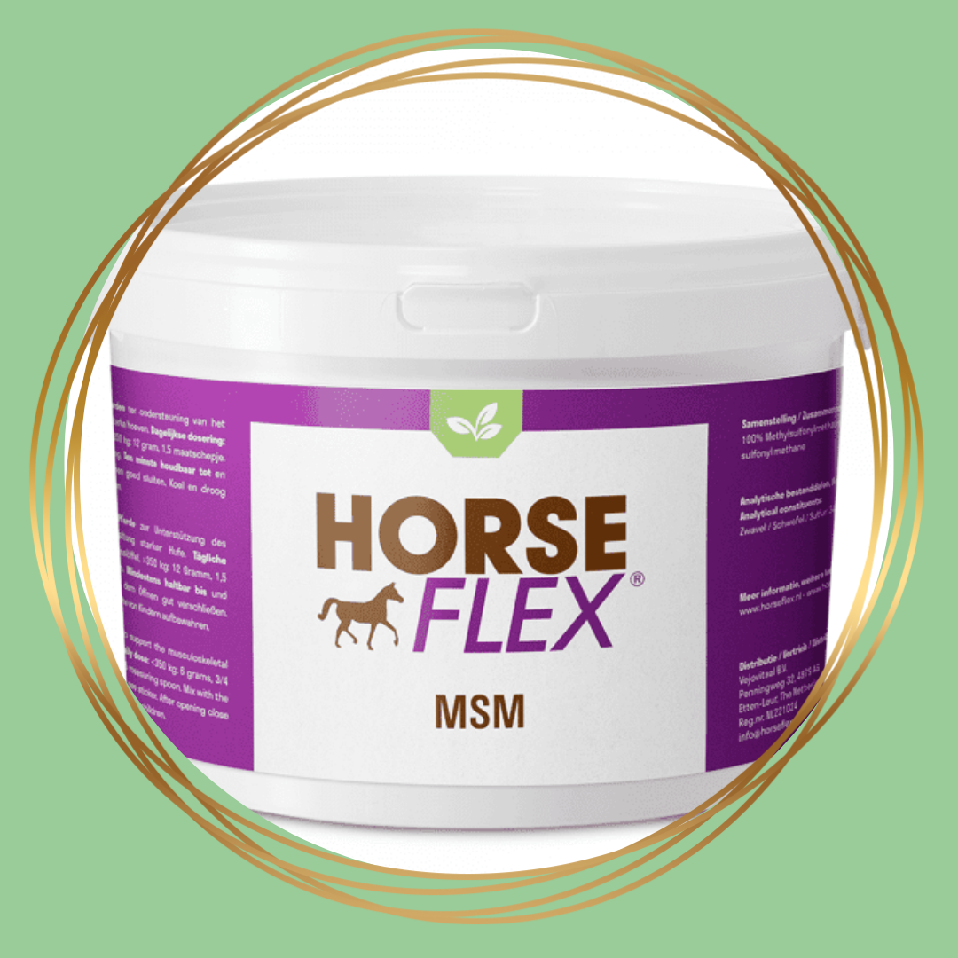 HorseFlex MSM poeder voor paarden ter ondersteuning van gewrichten, pezen, banden en sterke hoeven.