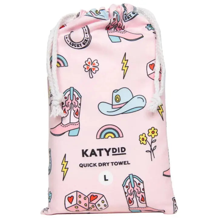 Katydid - Cowgirl western sneldrogende handdoek blauw/roze