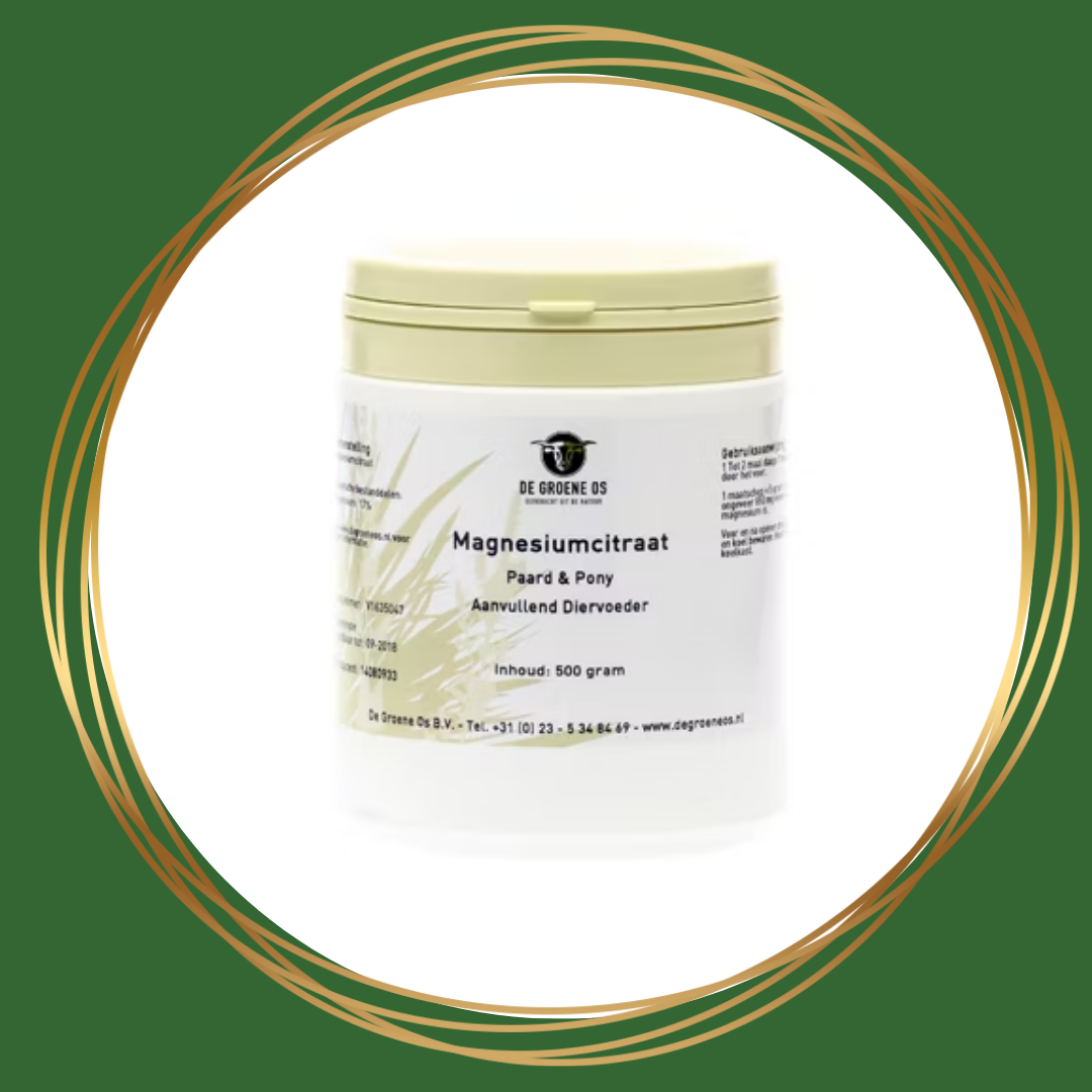 Magnesiumcitraat van De Groene Os – natuurlijk supplement voor spierontspanning, zenuwfunctie en ontspanning bij paarden