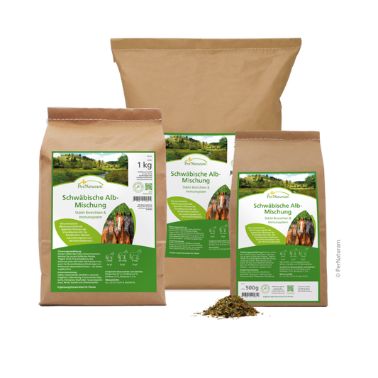 Schwäbische Albmengsel van Pernaturam – smakelijke kruidenmix voor paarden ter ondersteuning van spijsvertering, eetlust en vitaliteit