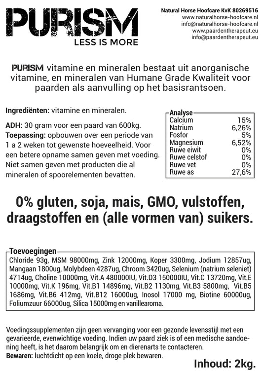 Purism Vitaminen & Mineralen – natuurlijke balancer voor paarden zonder vulmiddelen of melasse