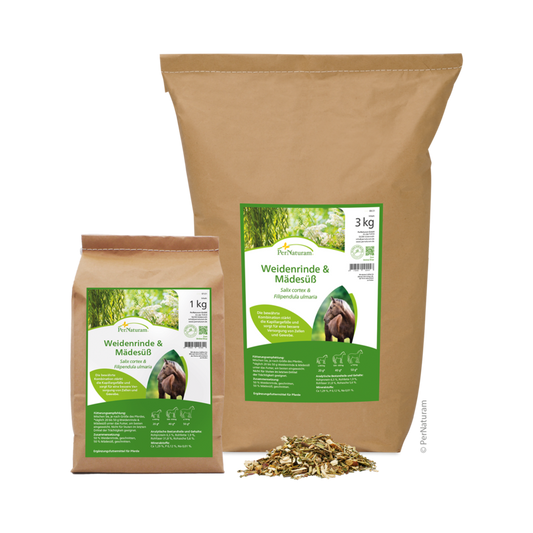 Wilgenschors en Moerasspirea van Pernaturam voor paarden, natuurlijke ondersteuning bij gevoelige spieren en gewrichten