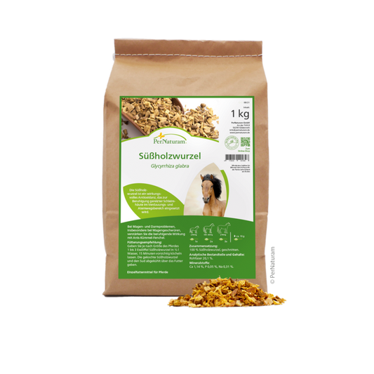 Zoethoutwortel van Pernaturam voor paarden, natuurlijke ondersteuning van luchtwegen en spijsvertering