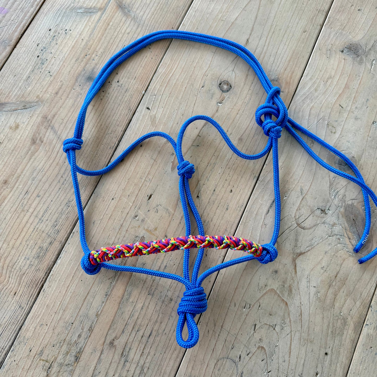 Het Paardenatelier - Touwhalster Nikita ‘Colorlight’ blauw/regenboog