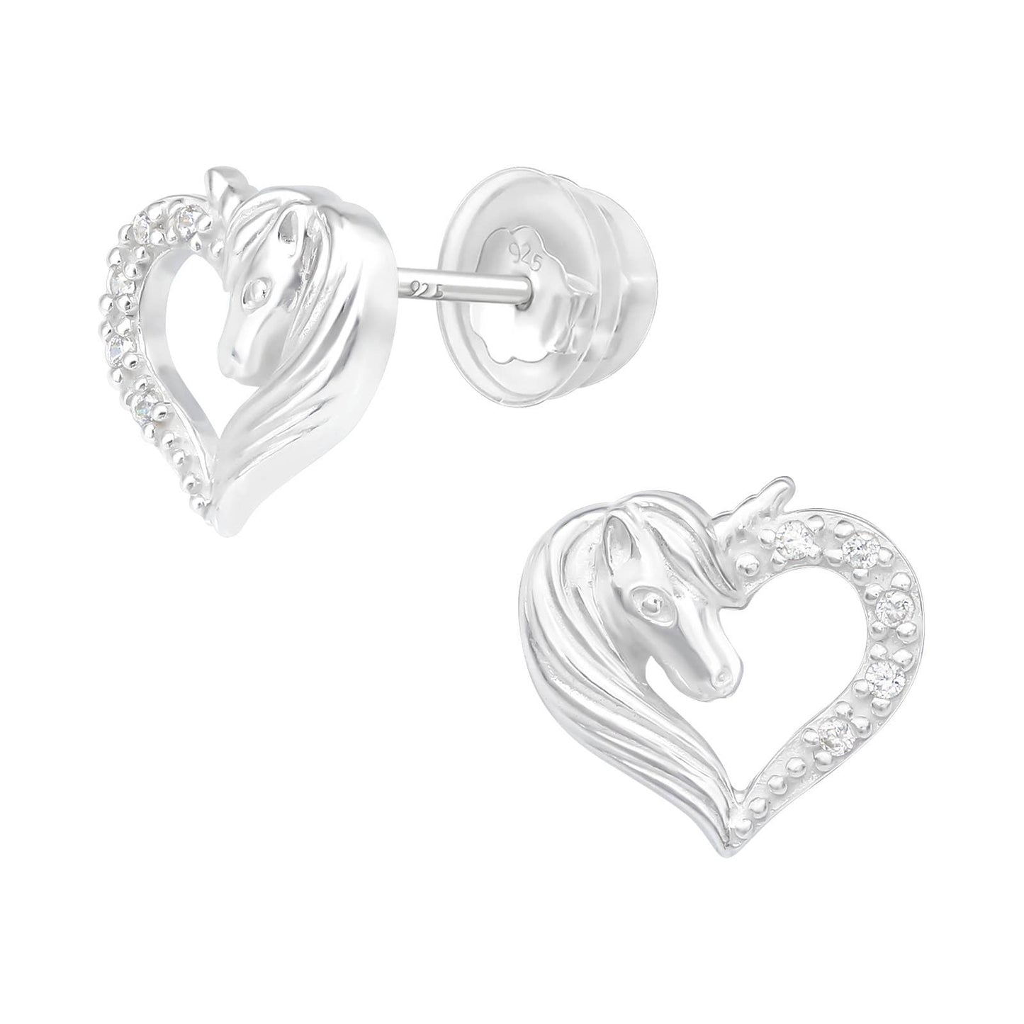 Janusch - Oorknopjes paard in glitter hart zilver