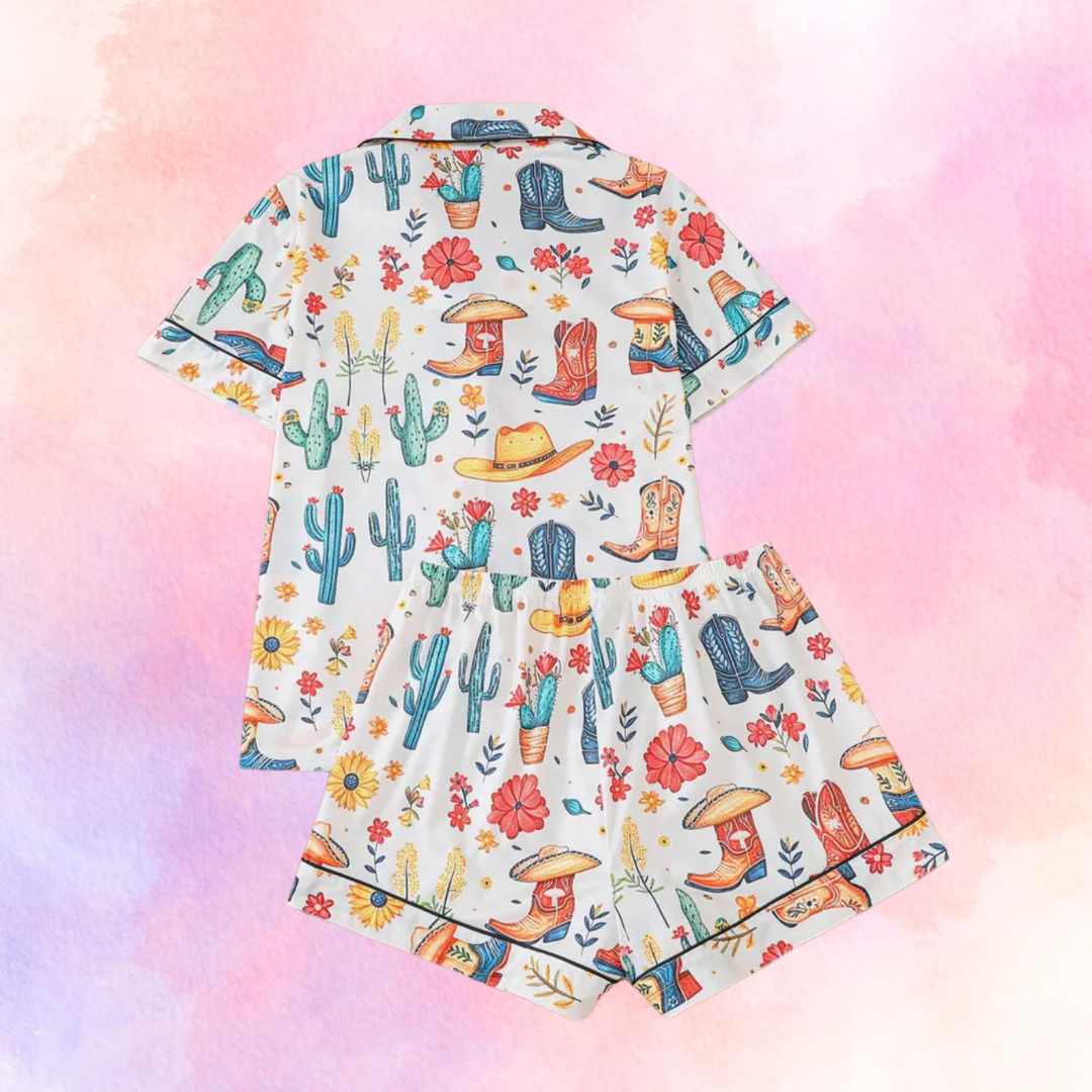FMH - Dames zomerse pyjama set/ loungepak Farm Ranch wit of roze