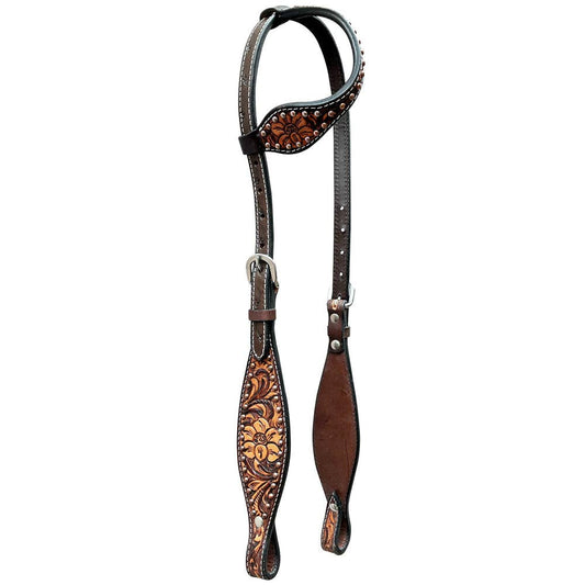 LS Western - Western Lederen Eén Oor Hoofdstel met flower tooling en studs