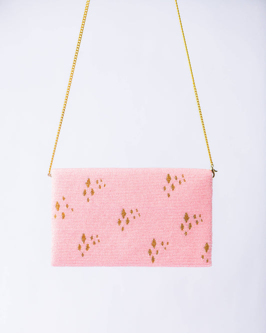 Pria Handmade - Beaded Bag schoudertas clutch Howdy Y'all lichtroze