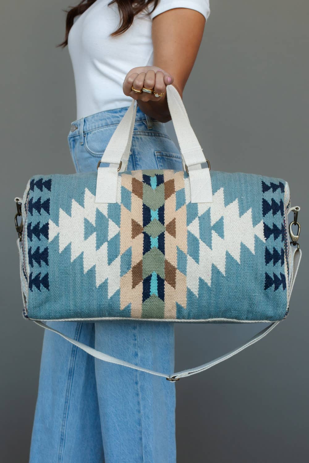 Panache Apparel Co - Blauw, Crème & Tan Western Reistas weekendtas