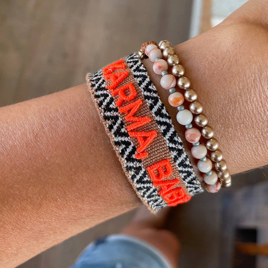 Parsley & Pepper - Karma, baby! armband caramel/ zwart/ wit/ neon oranje