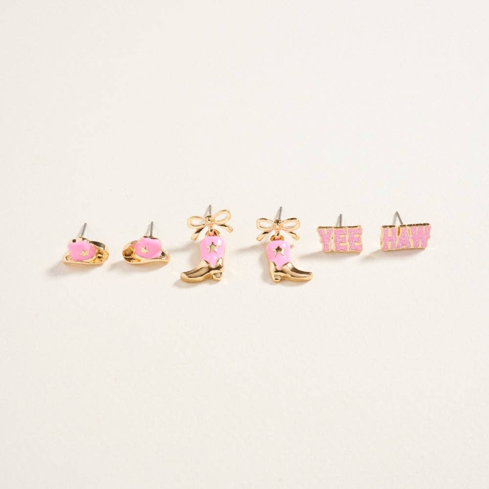 Designature - Western gemengde cowgirl-thema 3-delige set met oorstekers