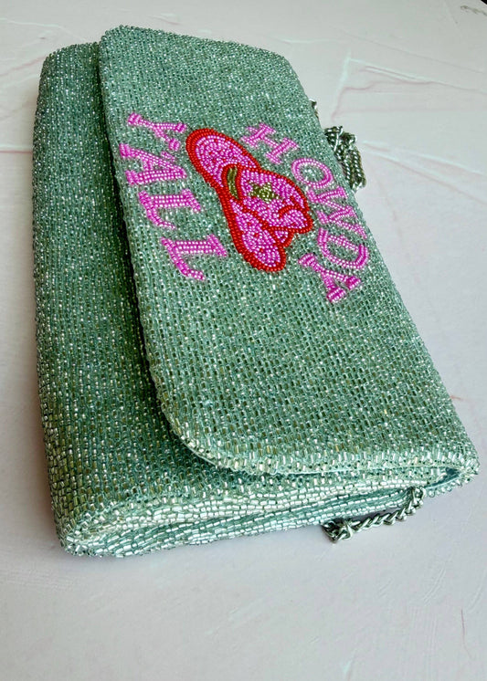 Pria Handmade - Beaded Bag Howdy Y'all crossbody clutch zilver