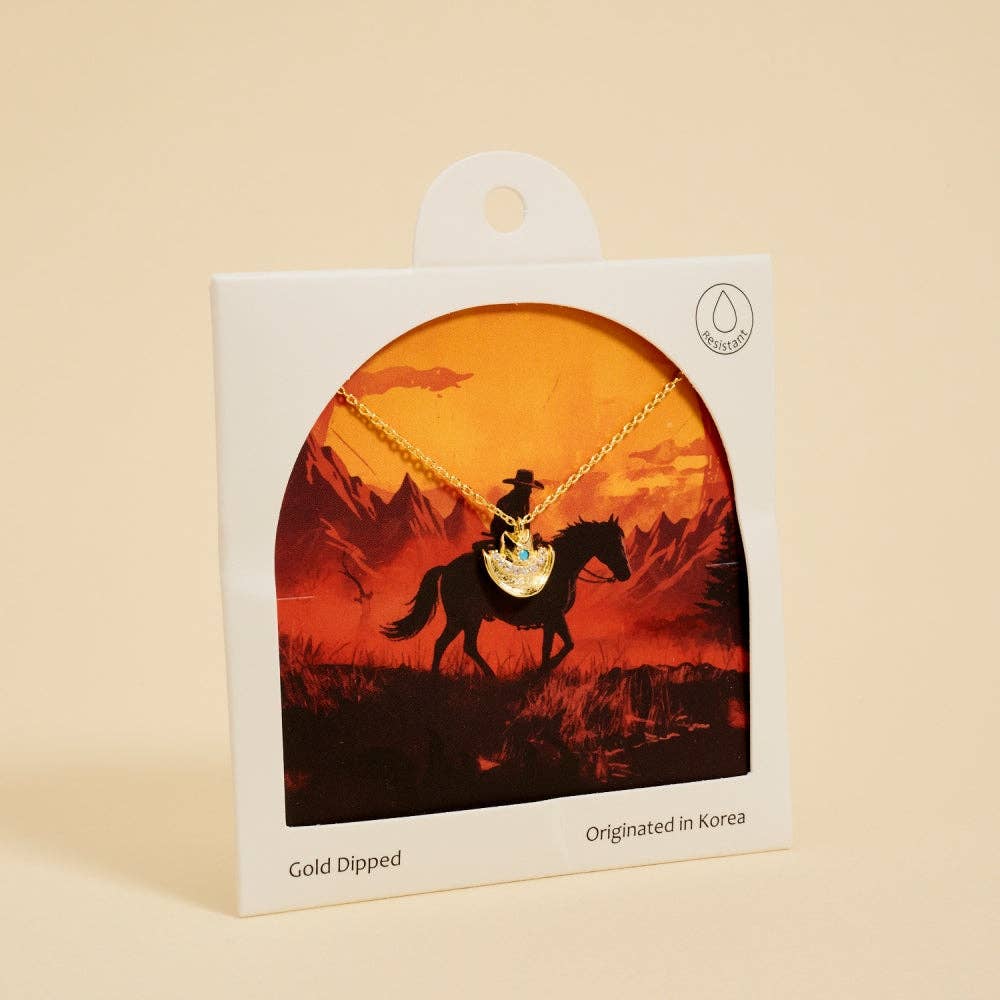 Designature - Vergulde western cowgirl-hoed rodeo-ketting met turquoise en kubieke zirkonia