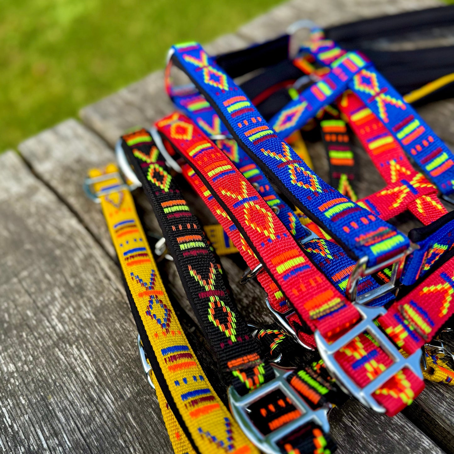 FMH - Geborduurd nylon halster met padding ‘Nomad Spirit’ rood