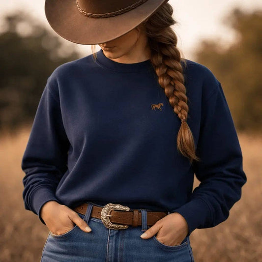 Bridle Up Hope - Heritage Navy Paardensweatshirt met geborduurd paardje