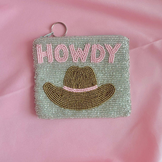 Pria Handmade - Beaded Bag Howdy Cowgirl kleingeldportemonnee met kraaltjes zilver/ goud