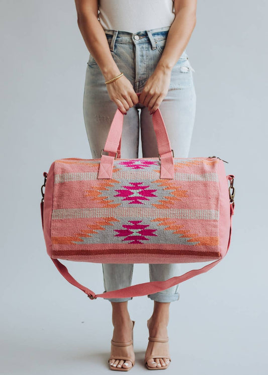 Panache Apparel Co - Oranje, Felroze & Leisteen Azteekse Reistas weekendtas