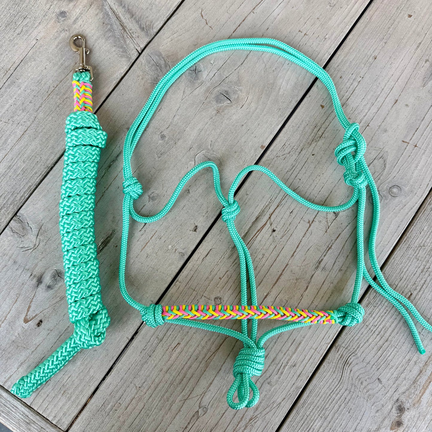 Het Paardenatelier - Touwhalster set halster Luna + halstertouw ‘90’s Vibes’ Neon geel/ mint/ fuchsia