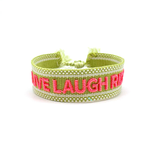 Parsley & Pepper - Live, Love, Ride armband groen/ neon roze