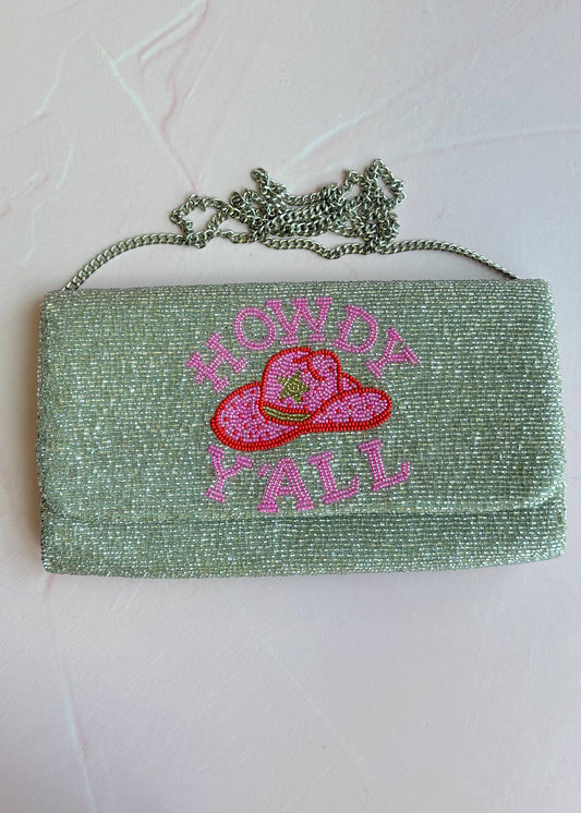 Pria Handmade - Beaded Bag Howdy Y'all crossbody clutch zilver