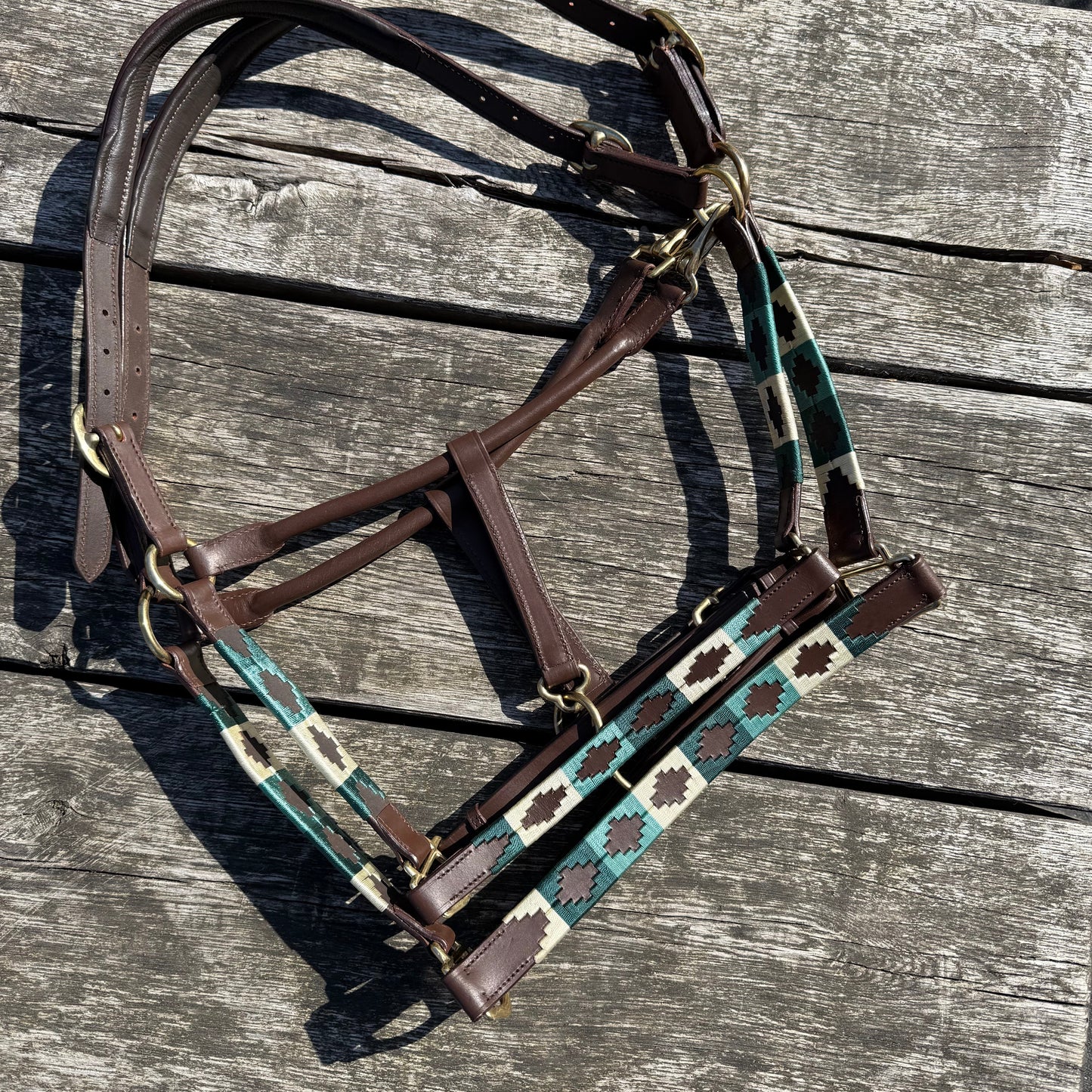 FMH - Havana lederen polo halster ‘Polo Vaquero Seafoam’ emerald/beige