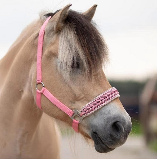 Handgemaakte paardenhalsters - Geknoopt halster ‘Cutie’ roze/ beige