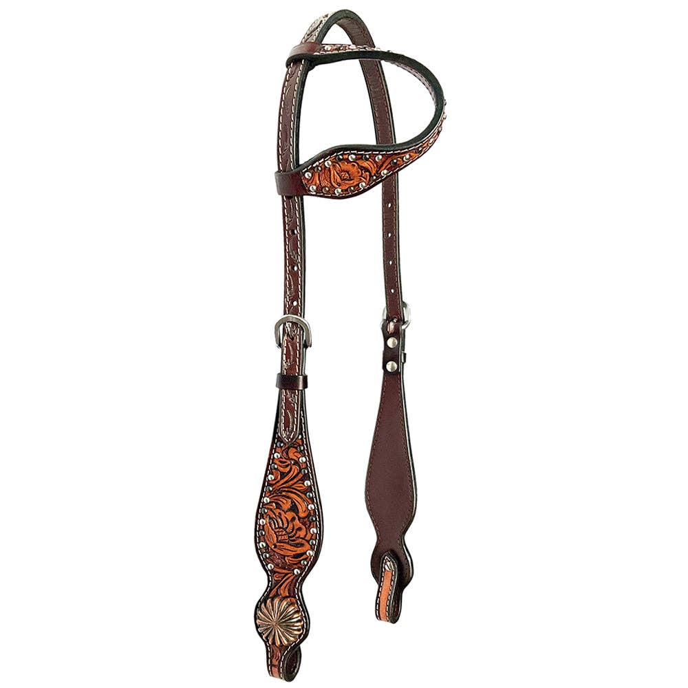 LS Western - Western Lederen Eén Oor Hoofdstel met bloementooling en studs