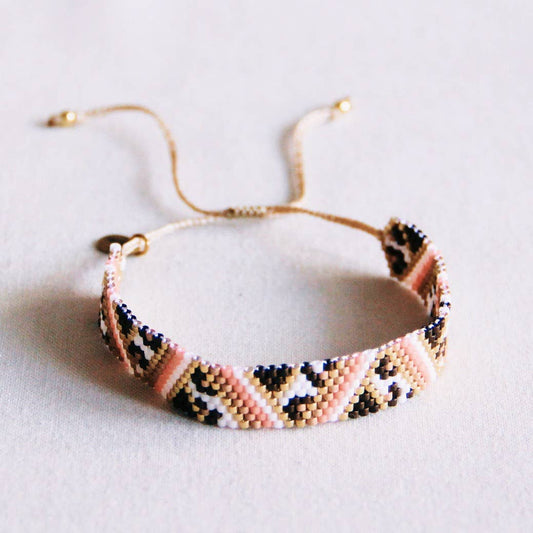 Bazou - Armband met zigzag- en luipaardprint zalm/bruin/wit