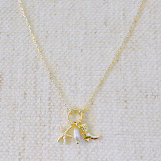 Ellison&Young - Goudkleurige Ketting Coastal Cowgirl met Zeester en Westernlaars bedels