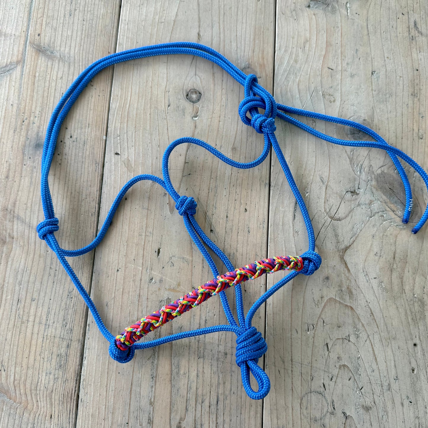 Het Paardenatelier - Touwhalster Nikita ‘Colorlight’ blauw/regenboog