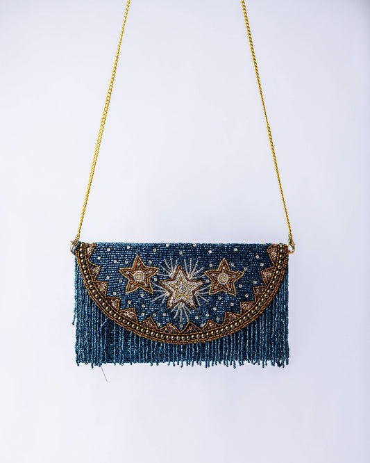 Pria Handmade - Beaded Bag Superster Fringe Denim Schoudertas