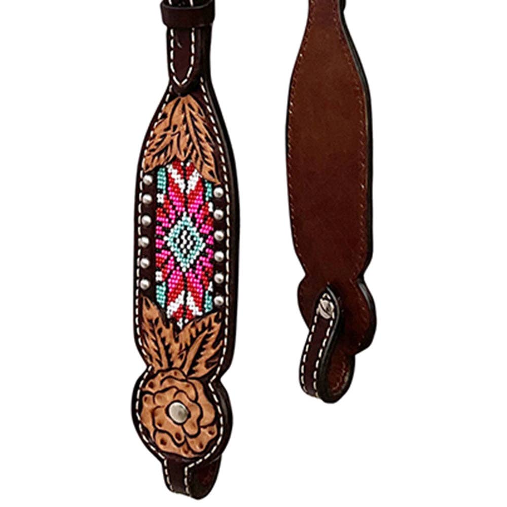 LS Western - Western Lederen Eén Oor Hoofdstel met tooling en beads